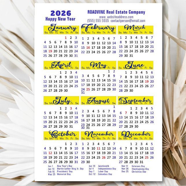Calendário 2026 Blue Script Simple Business Magnét (Criador carregado)