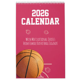 Calendário 2026 Calendar Pink  Basketball For Teen Girl Women