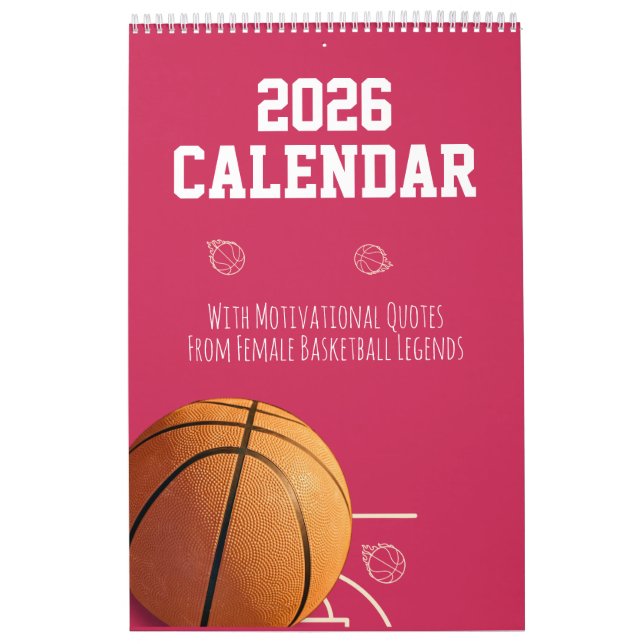 Calendário 2026 Calendar Pink  Basketball For Teen Girl Women (Capa)