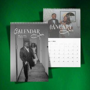 Calendário 2026 Casamento Moderno Elegante Recém-Casados