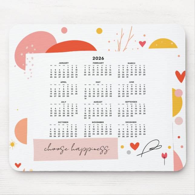 Calendário 2026 Colorido Motivacional Mouse Pad (Frente)