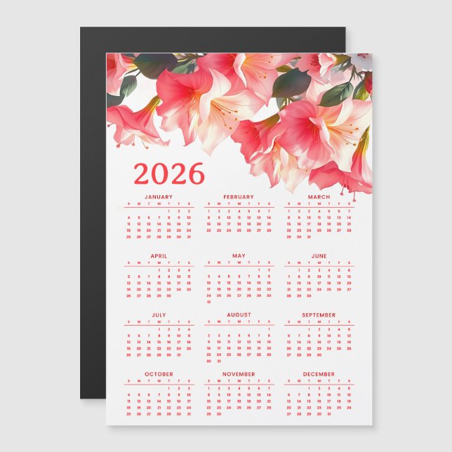 Calendário 2026 com flores (Frente/Verso)
