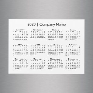 Calendário 2026 com o Magnet Branco da Nome da Emp