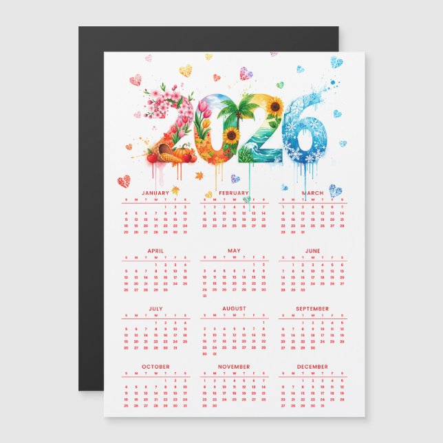 Calendário 2026 com quatro estações (Frente/Verso)