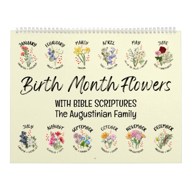 Calendário 2026 Custom BIRTH MONTH FLOWERS Bible Verse Photo (Capa)