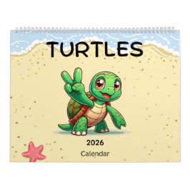 Calendário 2026 Cute Turtles Celebrating Holidays