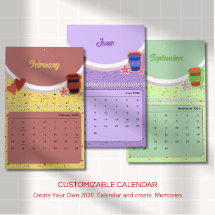 Calendário 2026 da Xícara de Café Fofa