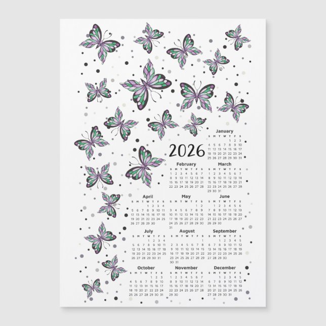 Calendário 2026 das Borboletas Púrpuras de Aquarel (Frente)