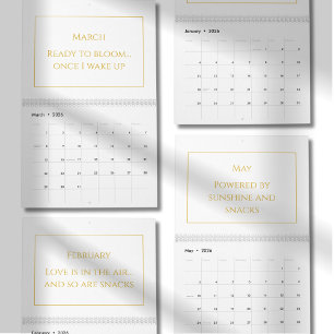 Calendário 2026 de Citações Fofo em Ouro Elegante