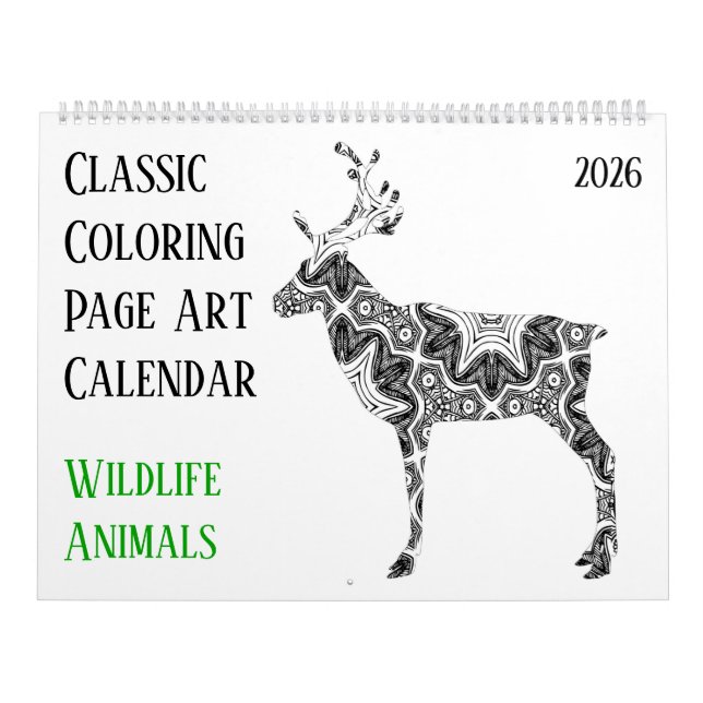 Calendário 2026 Deer Bear Wildlife Animals - Adult Coloring (Capa)