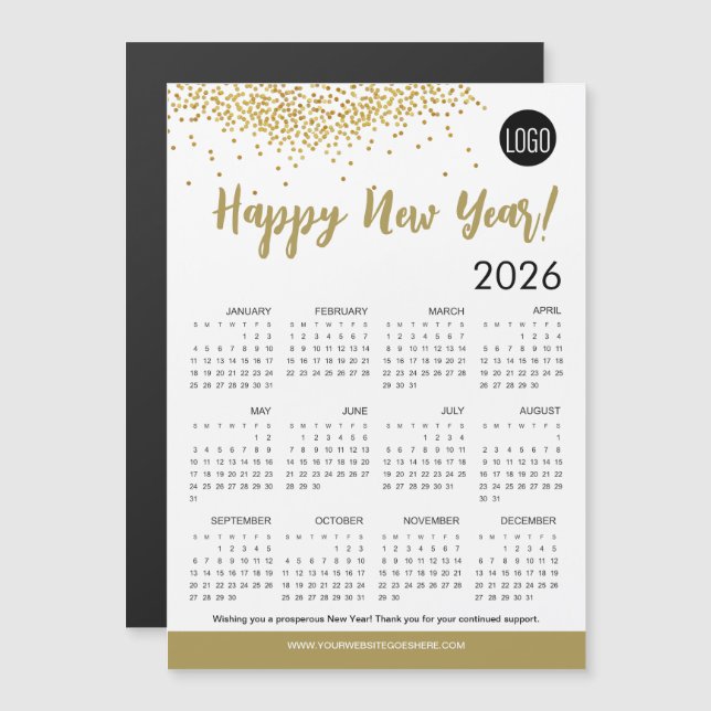 Calendário 2026 do Feliz ano novo simples Seu logo (Frente/Verso)