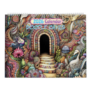 Calendário 2026 Doodle Cavernas Arte Calendário