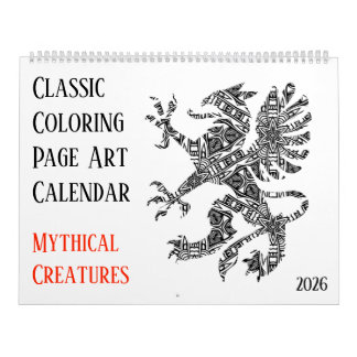 Calendário 2026 Dragões Mitológicos Unicórnios Colorir Adulto