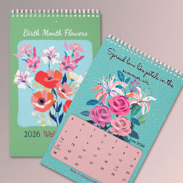 Calendário 2026 Elegant affirmation birth month flowers wall