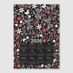 Calendário 2026 Floral Whimsical & Butterfly Black