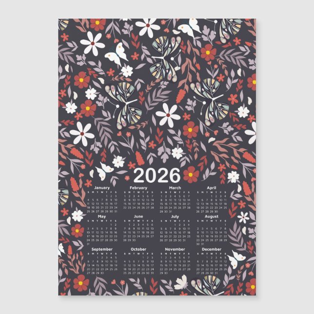 Calendário 2026 Floral Whimsical e Borboleta (Frente)