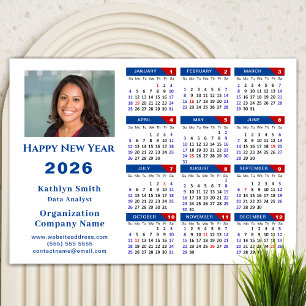 Calendário 2026 Foto Comercial Azul Magnética Verm