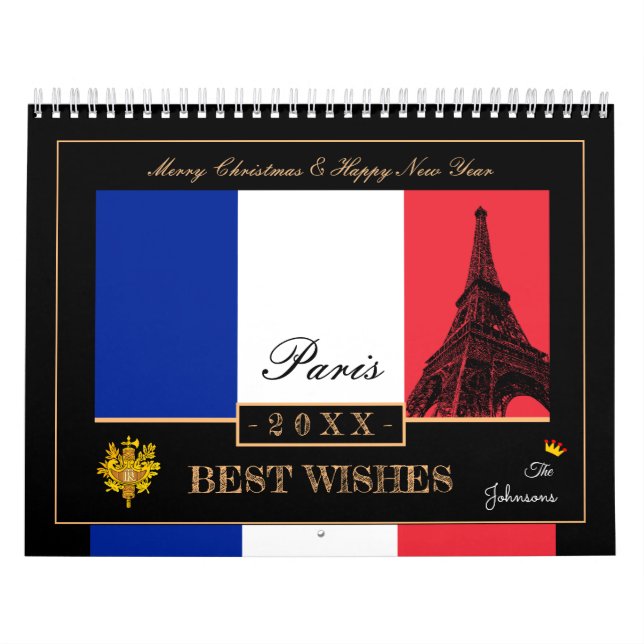 Calendário 2026 French Flag & Eiffel Feliz ano novo, França (Capa)