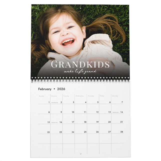 Calendário 2026 Grandkids Make Life Grand Custom Photo  (Fev 2026)