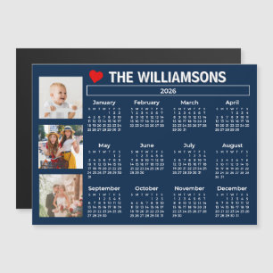 Calendário 2026 Ímã Colagem de Fotos Azul Branco