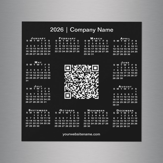 Calendário 2026 Ímã de Negócios QR Code Preto Pers (2026 Calendar Custom Business QR Code Black Magnet in situ)