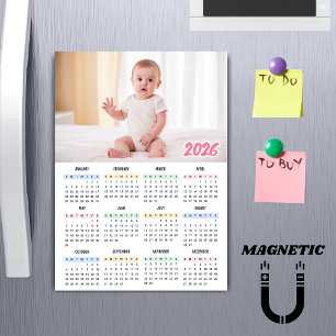 Calendário 2026 Ímã Moderno de Foto Personalizada