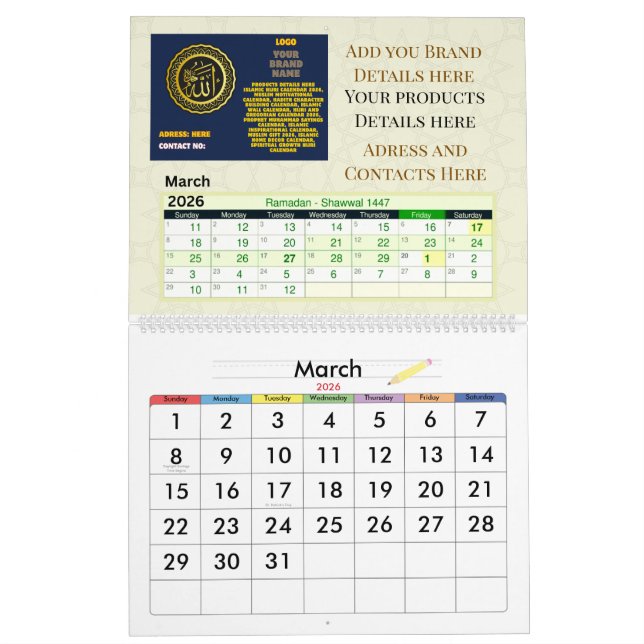 Calendário 2026 Islamic Hijri Calendar | Gregorian + Hijri (Mar 2026)