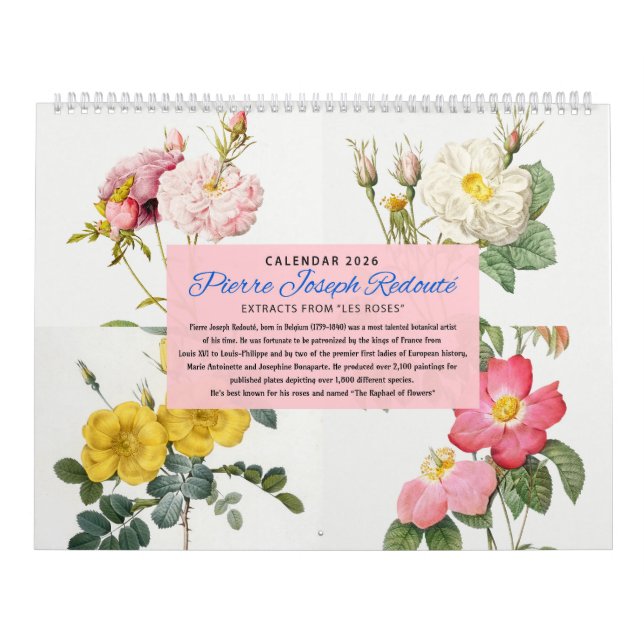 Calendário 2026 - Les Rosa - P.J. Redouté (Capa)