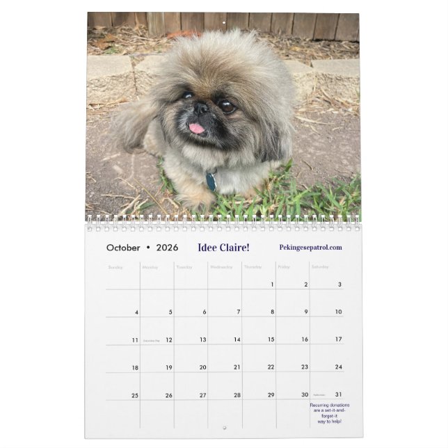 Calendário 2026 Liz E.'s Pekingese Calendar (Out 2026)