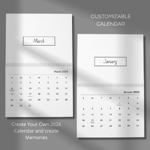 Calendário 2026 Minimalista Moderno Elegante