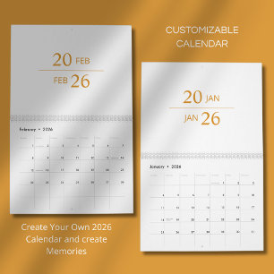 Calendário 2026 Minimalista Moderno Elegante