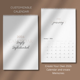 Calendário 2026 Minimalista Moderno Elegante