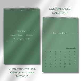 Calendário 2026 Minimalista Moderno Elegante
