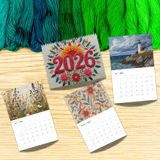 Calendário 2026 Modern Cross Stitch Art | Aesthetic 
