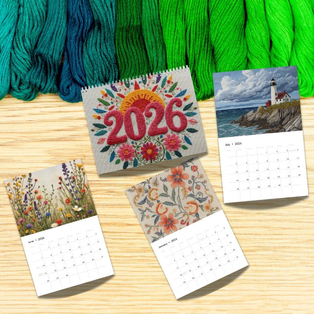 Calendário 2026 Modern Cross Stitch Art | Aesthetic  (Criador carregado)