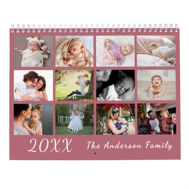 Calendário 2026 Modern Family Photo Calendar – Pink (Verso)