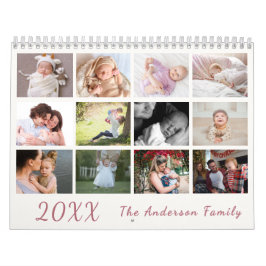 Calendário 2026 Modern Family Photo Calendar – Pink & white