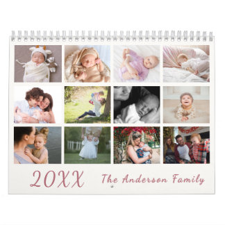 Calendário 2026 Modern Family Photo Calendar – Pink & white