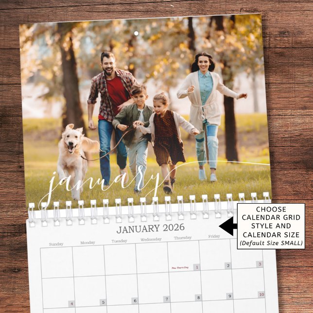 Calendário 2026 Moderno Script Personalizado Família Foto (Criador carregado)