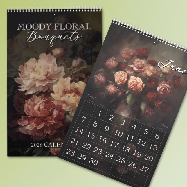 Calendário 2026 moody floral bouquets (Criador carregado)