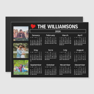 Calendário 2026 Preto Branco Colagem de Fotos Ímã