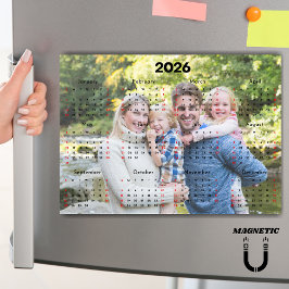 Calendário 2026 Preto e Vermelho Ímã de Foto Perso