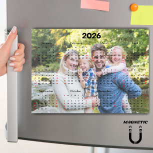 Calendário 2026 Preto e Vermelho Ímã de Foto Perso
