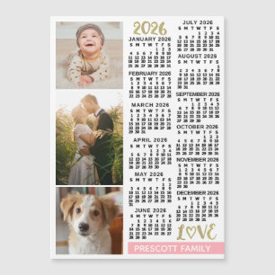 Calendário 2026 Rosa Bege Dourado Ímãs de Fotos Pe