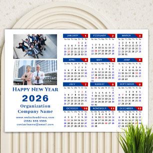 Calendário 2026 Simples Blue Red Magnetic