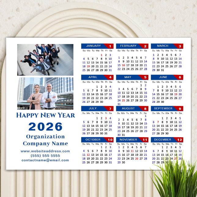 Calendário 2026 Simples Blue Red Magnetic (Criador carregado)