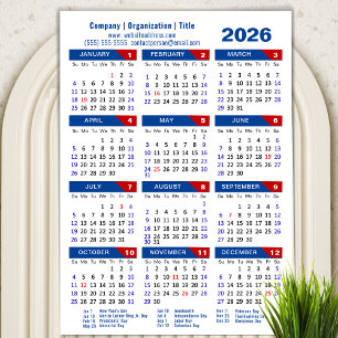 Calendário 2026 Simples Blue Red Magnetic