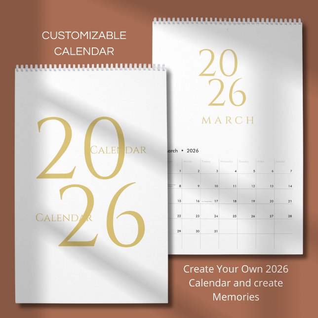 Calendário 2026 Simples Elegante Dourado (Criador carregado)