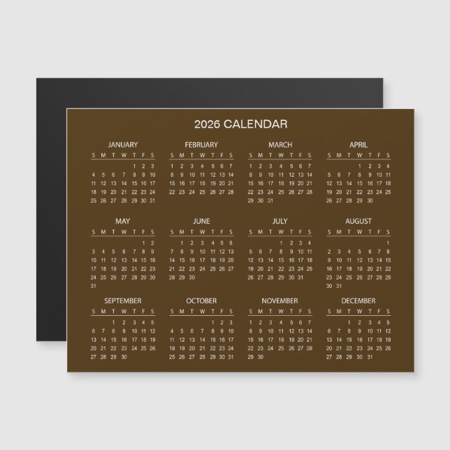 Calendário 2026 Simples Mas Elegante | Ímã (Frente/Verso)