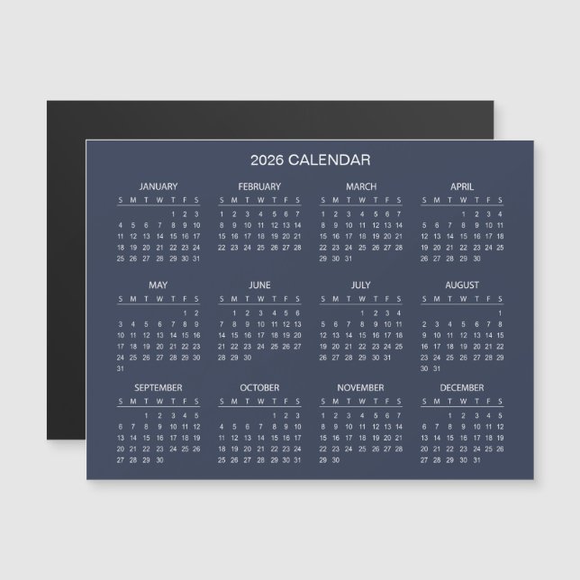 Calendário 2026 Simples Mas Elegante | Ímã (Frente/Verso)